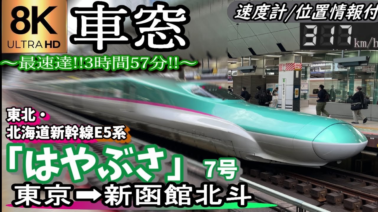 8K超高画質車窓】JR東北・北海道新幹線 最速達E5系