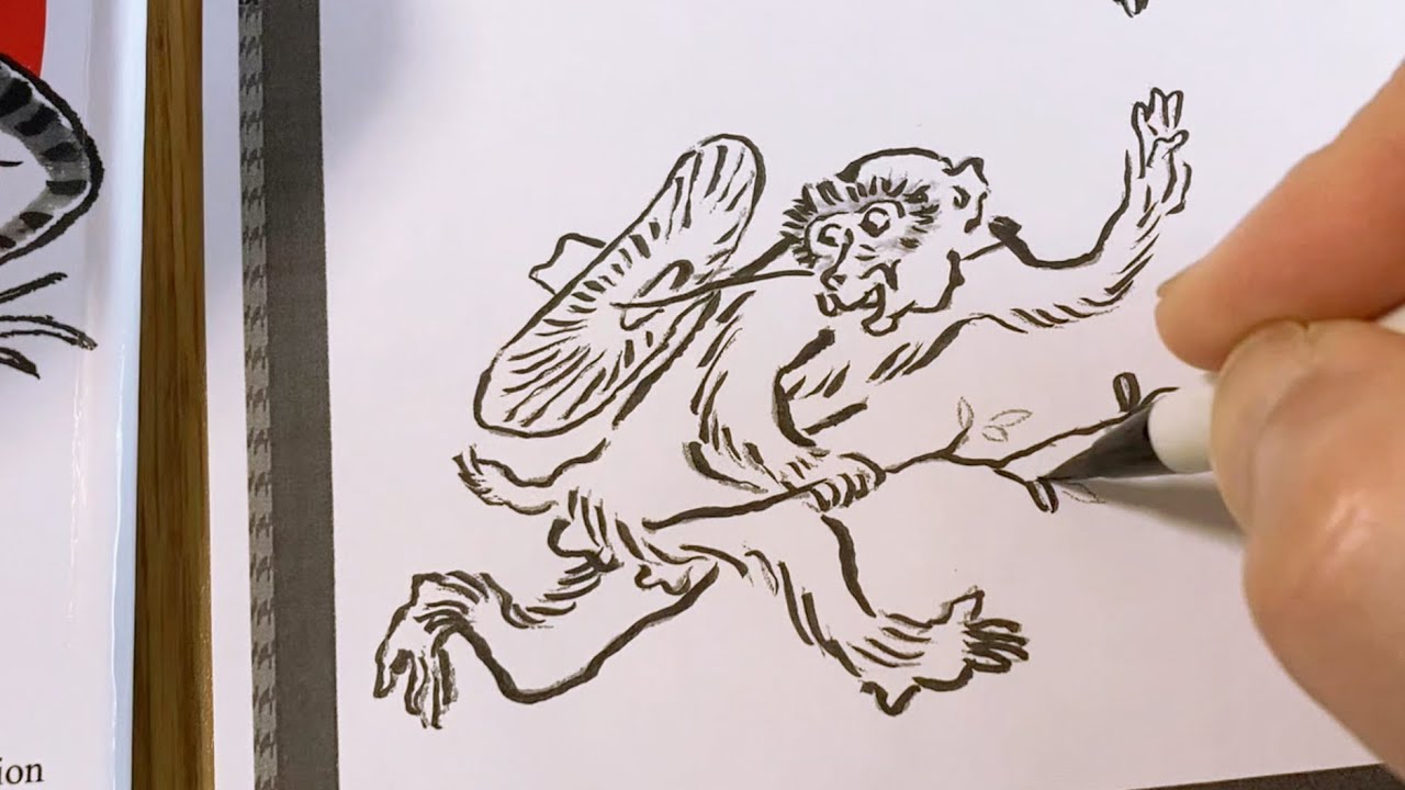 サル・ウサギ・カエル】鳥獣戯画を描く練習 - YouTube