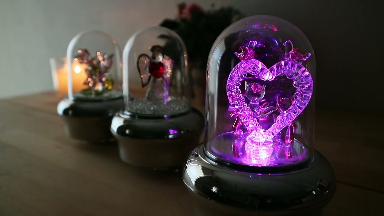 RP019 光ドームオルゴール 18弁量産 ネコ／天使／花と蝶 - YouTube