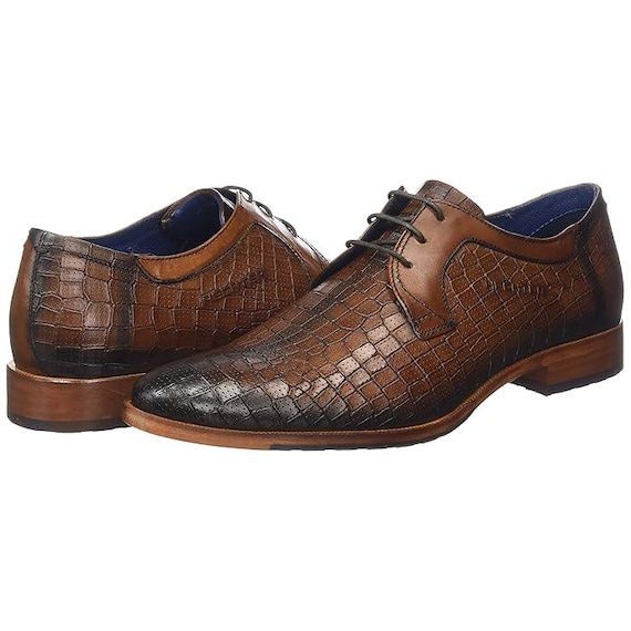 DANIEL HECHTER Paris Exclusive Alligator Print Cognac Lace up