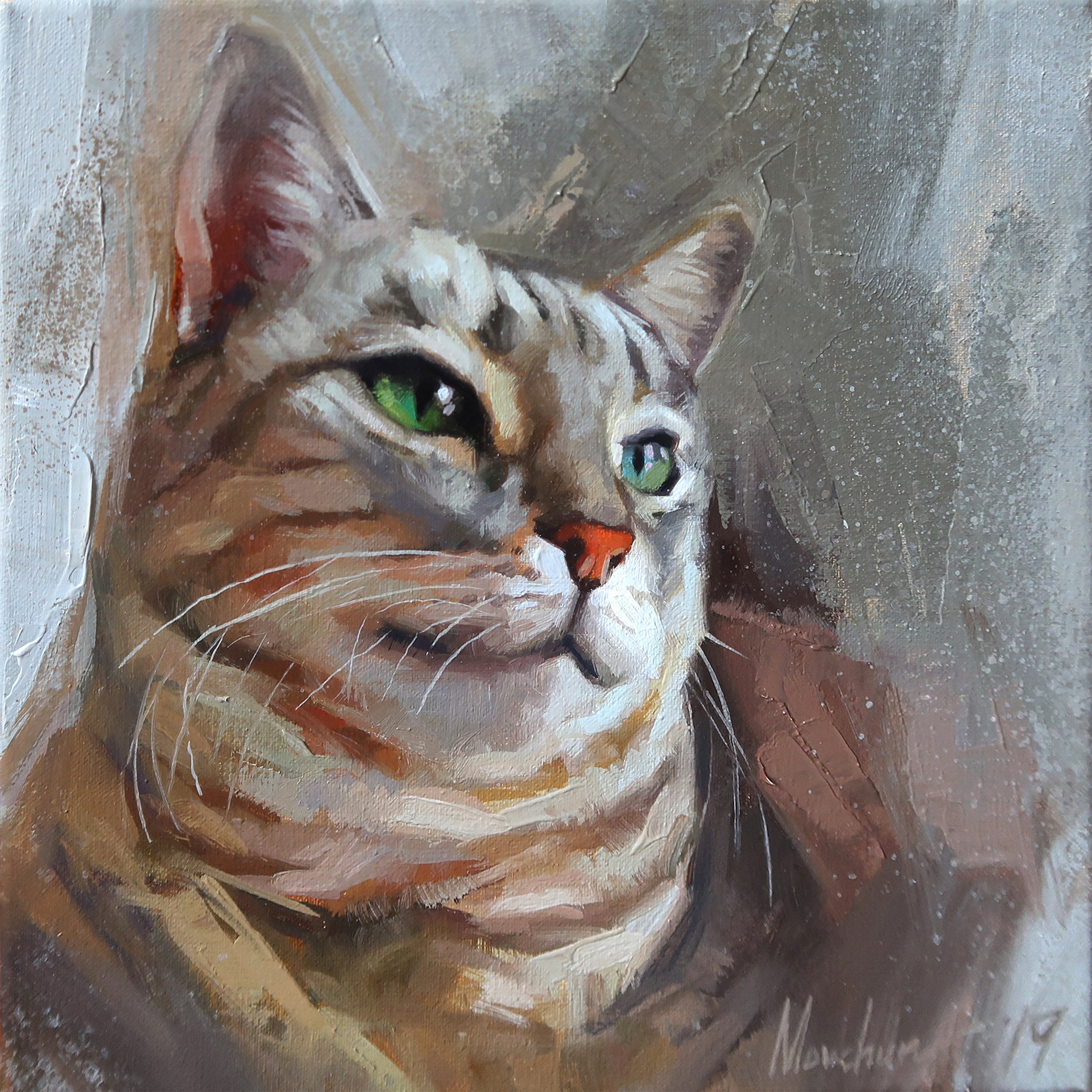 カスタムペット油絵：パーソナライズされた猫の肖像画、ペットの記念碑