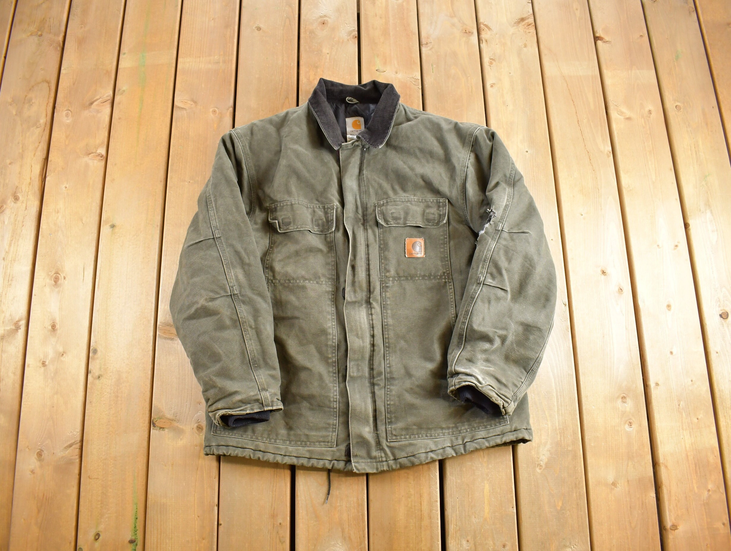 Vintage 1990s Green Carhartt Jacket / Workwear / Thrashed / Made