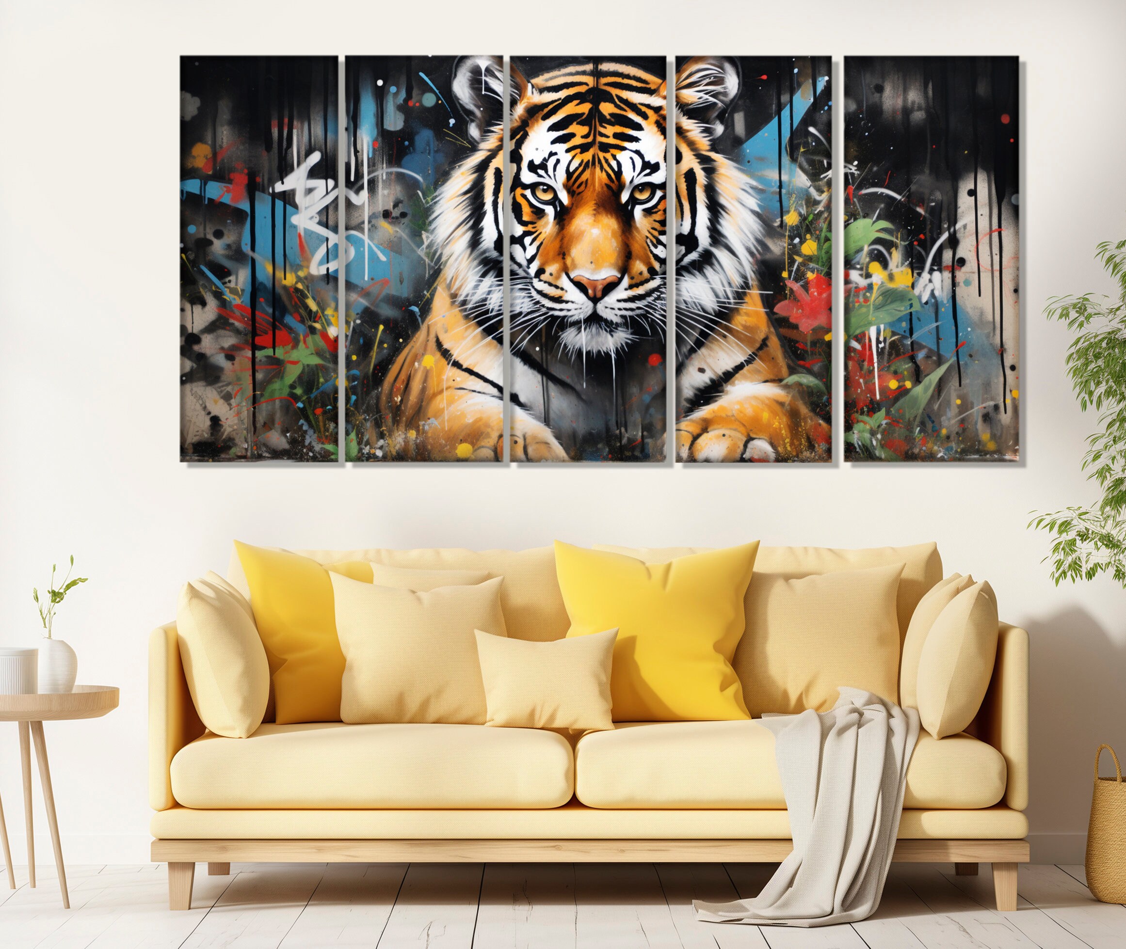 抽象的な虎のグラフィティ キャンバス プリント、ストリート アート