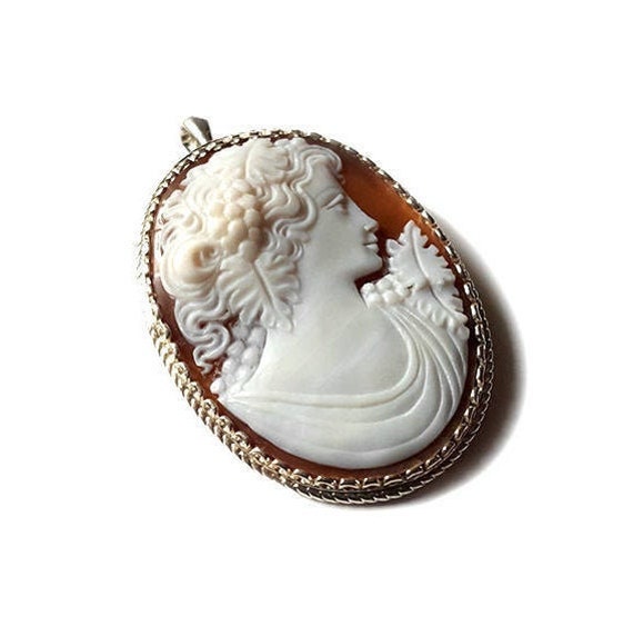 サードニクスシェルカメオブローチペンダント：スターリングシルバー