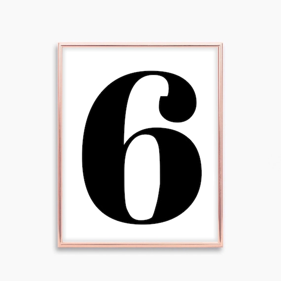 Printable Number 6, Number Six Poster, Black and White Number