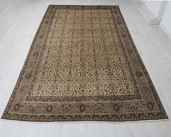 6x9 ベージュ トルコ ウシャク ラグ：ヴィンテージ ウール アナトリア