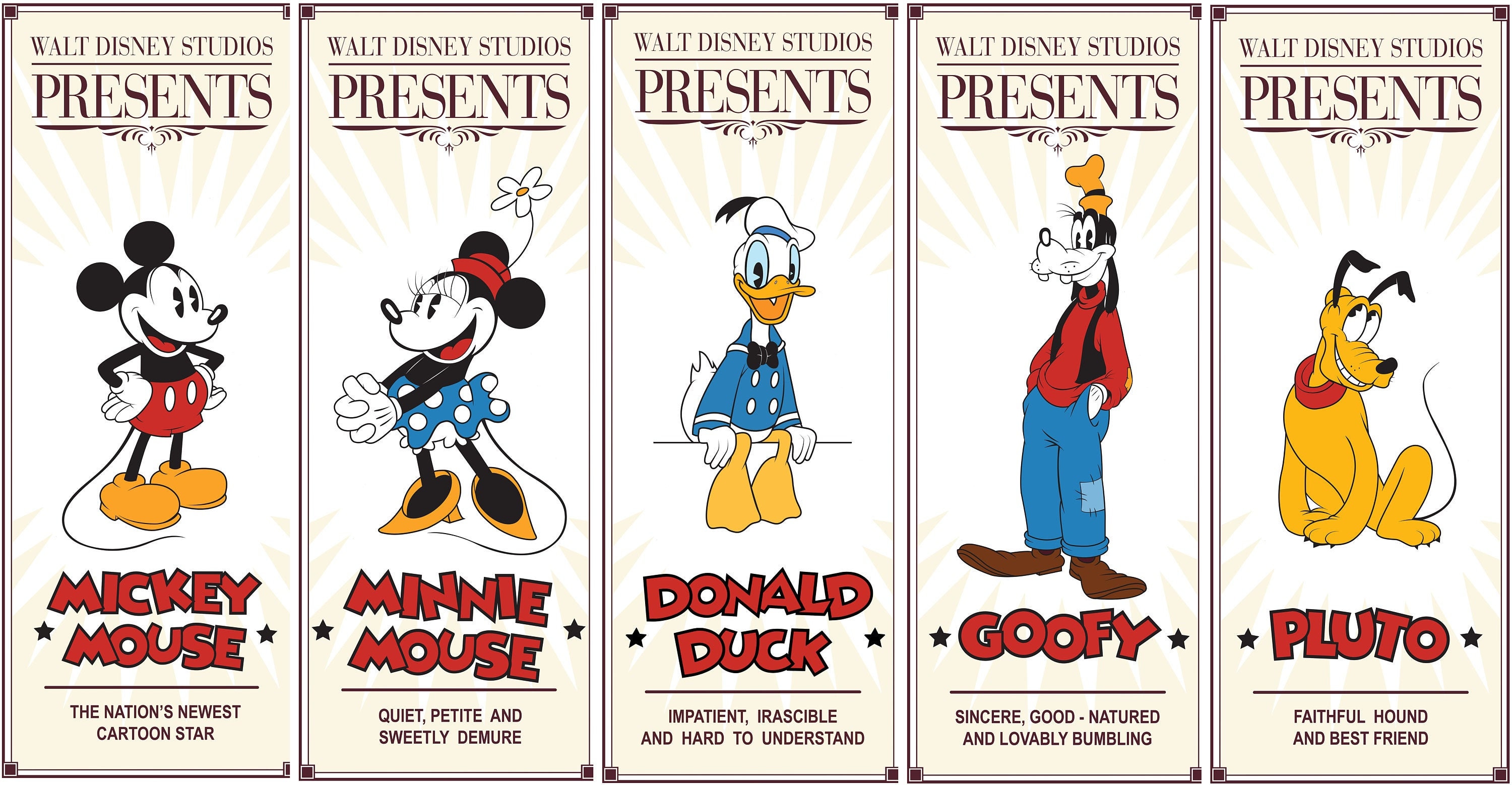 ミッキーマウス、ミニーマウス、ドナルドダック、プルート、グーフィー