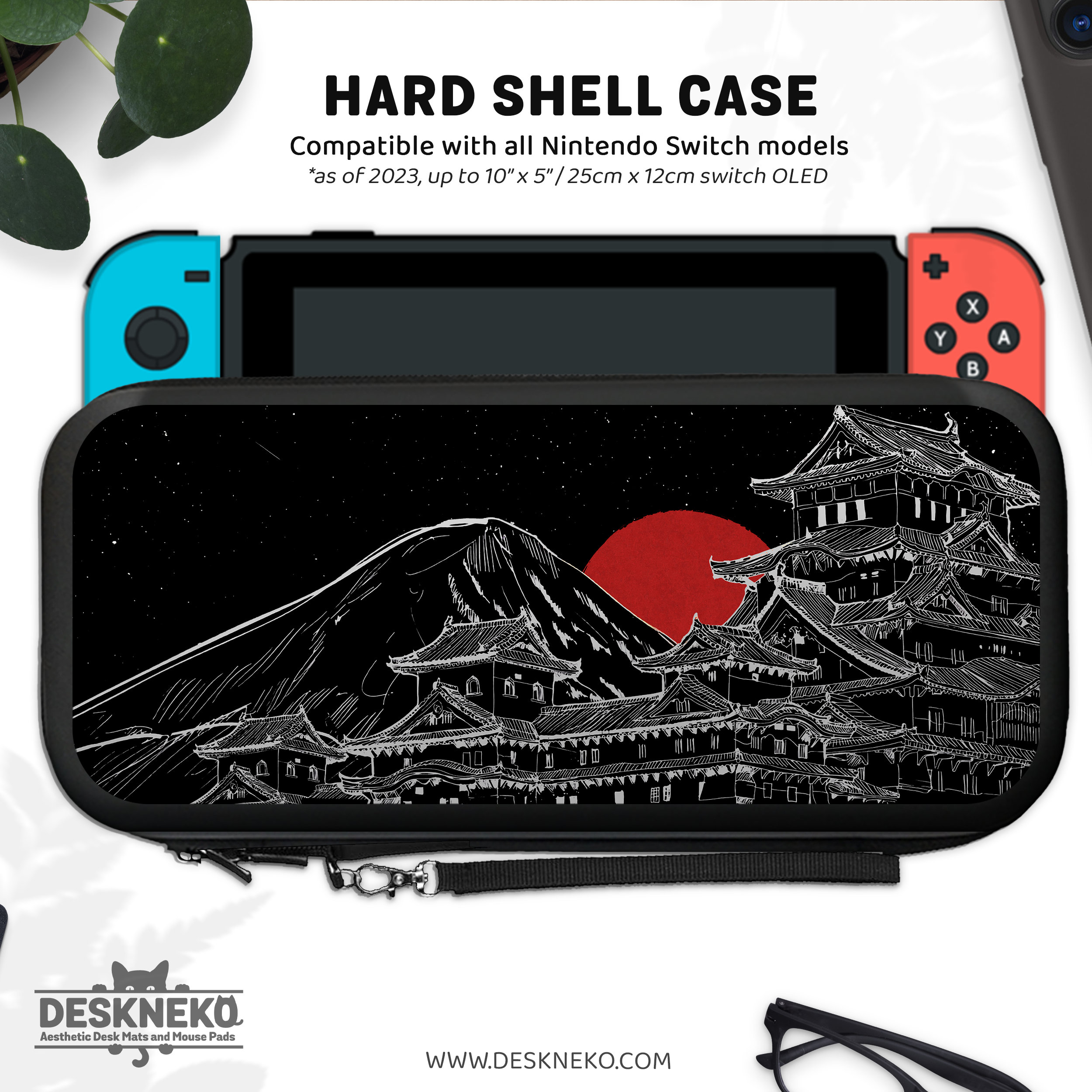 Japanese Case for Nintendo Switch, Red and Black Art, Lite Oled