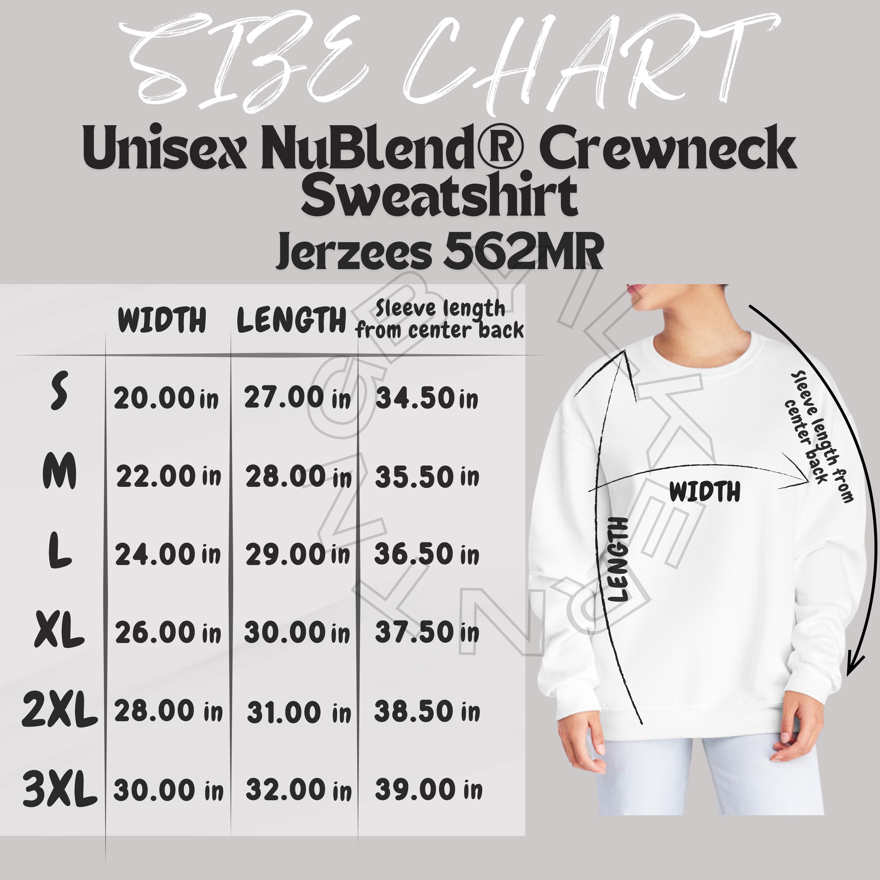 Unisex Nublend Crewneck Sweatshirt Size Chart | Size Chart for