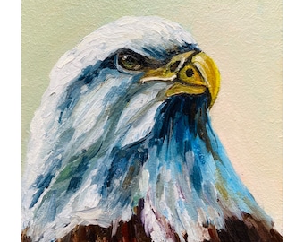 鷲のように立ち上がれオリジナル絵画、白頭鷲、オーロラと松林、青緑の