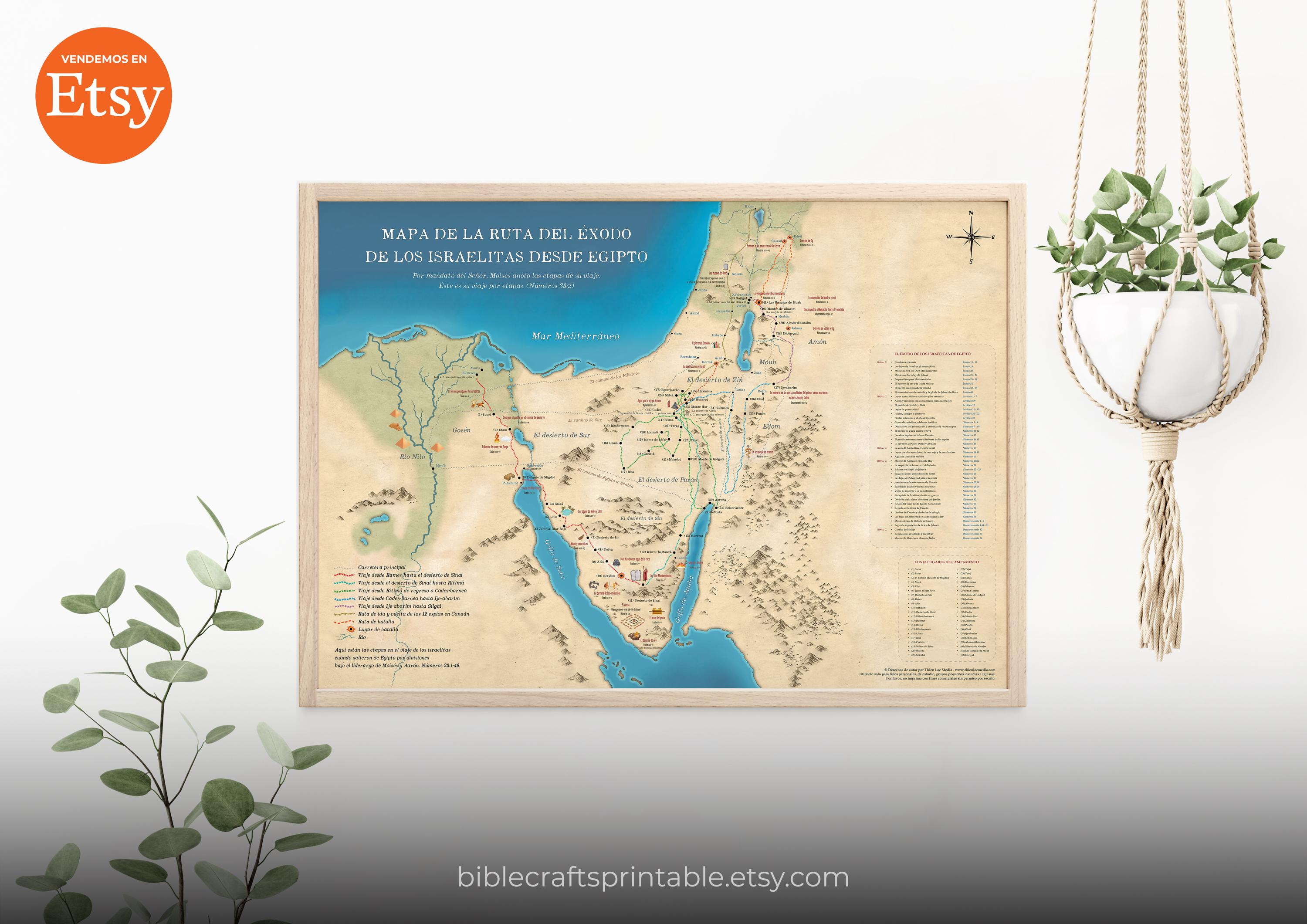 出エジプトのルートマップ、イスラエル人の旅、聖書の印刷可能（即時