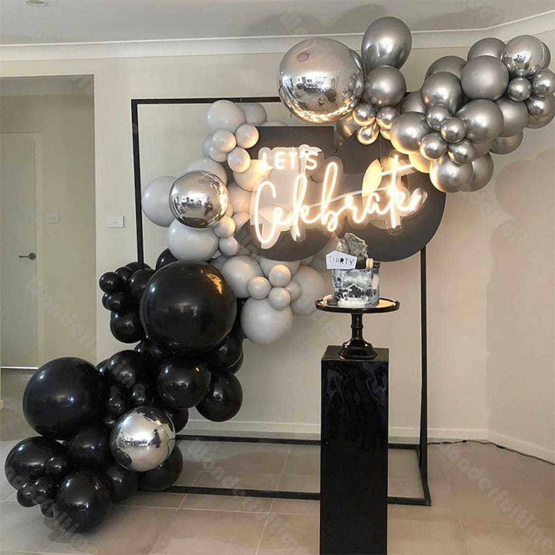 111pcs Chrome Silver Balloon Garland Wedding Decoration Black