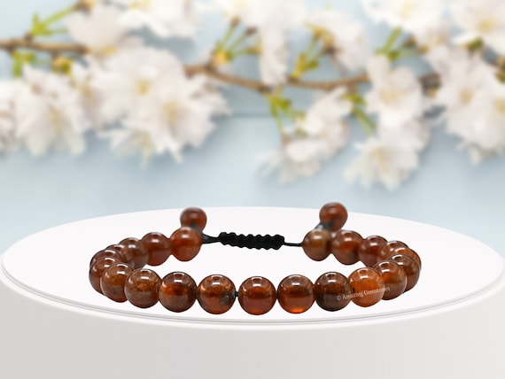 ヘソナイトガーネットヒーリングクリスタルブレスレット、調節可能な