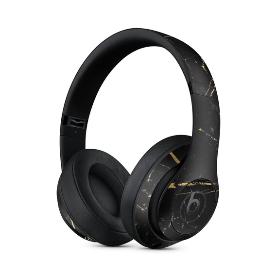 Beats by Dre用ブラック＆ゴールドマーブルスキン、保護フルボディ
