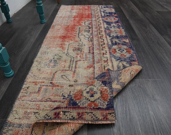 2x6 レッドベージュブルーヴィンテージトルコウシャクラグ、花柄