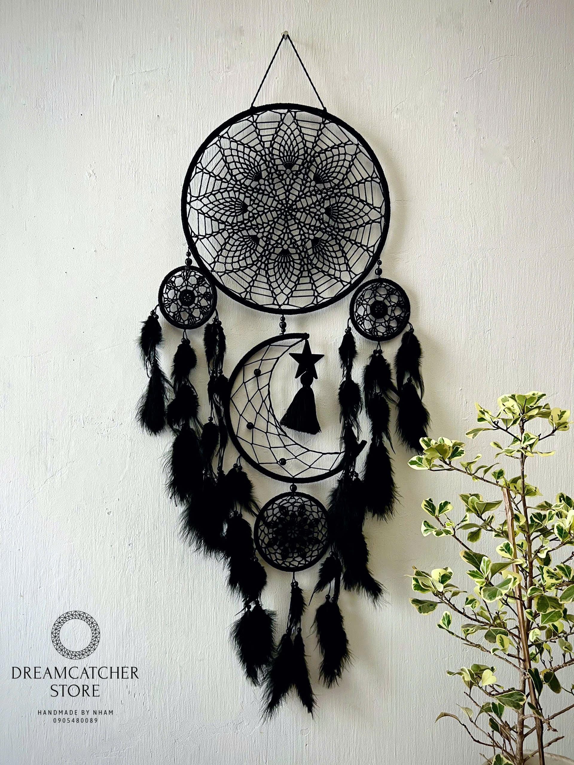 Black Moon & Stars Dreamcatcher: Boho Bedroom Wall Hanging - Etsy