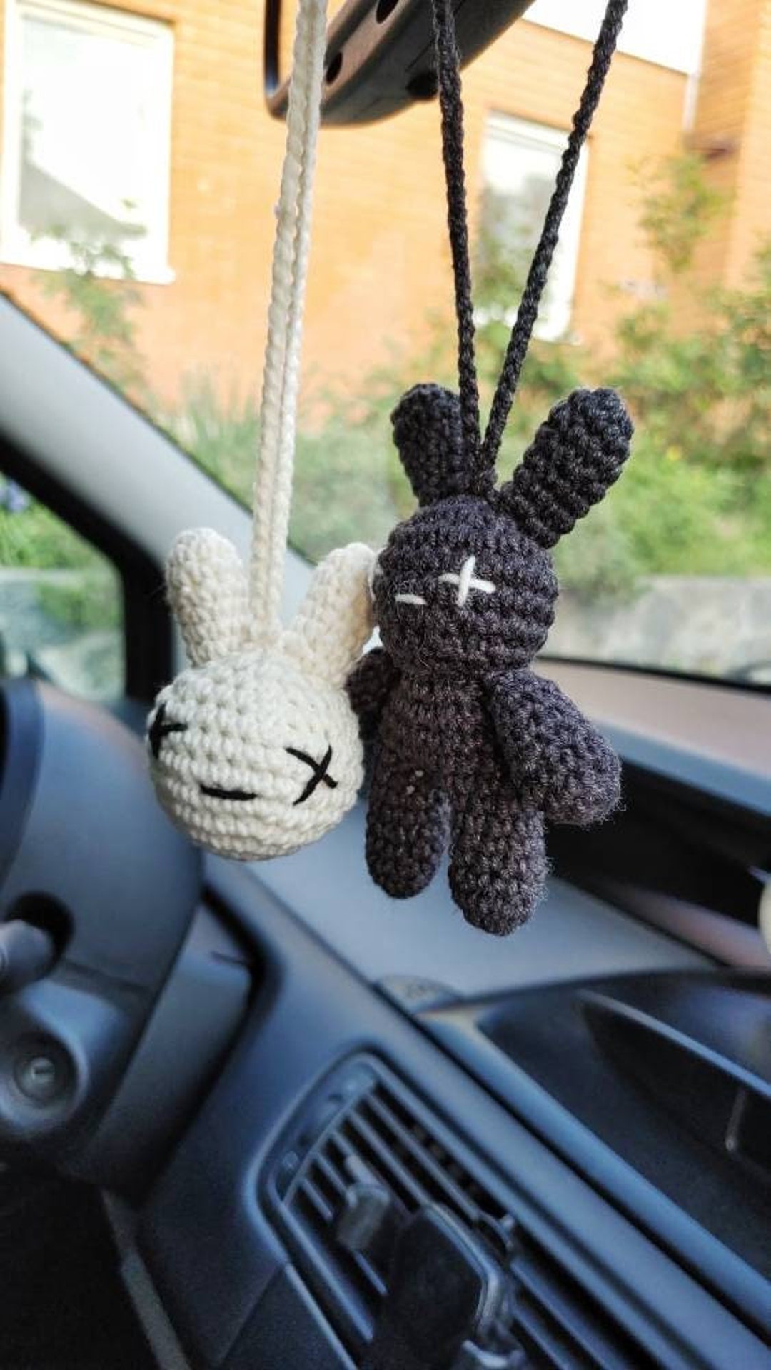 Goth Bad Bunny Cute Car Accessories for Men, Rear View Miror Toy