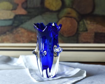 コバルトブルー ソメルソ アートガラス花瓶 ミッドセンチュリー