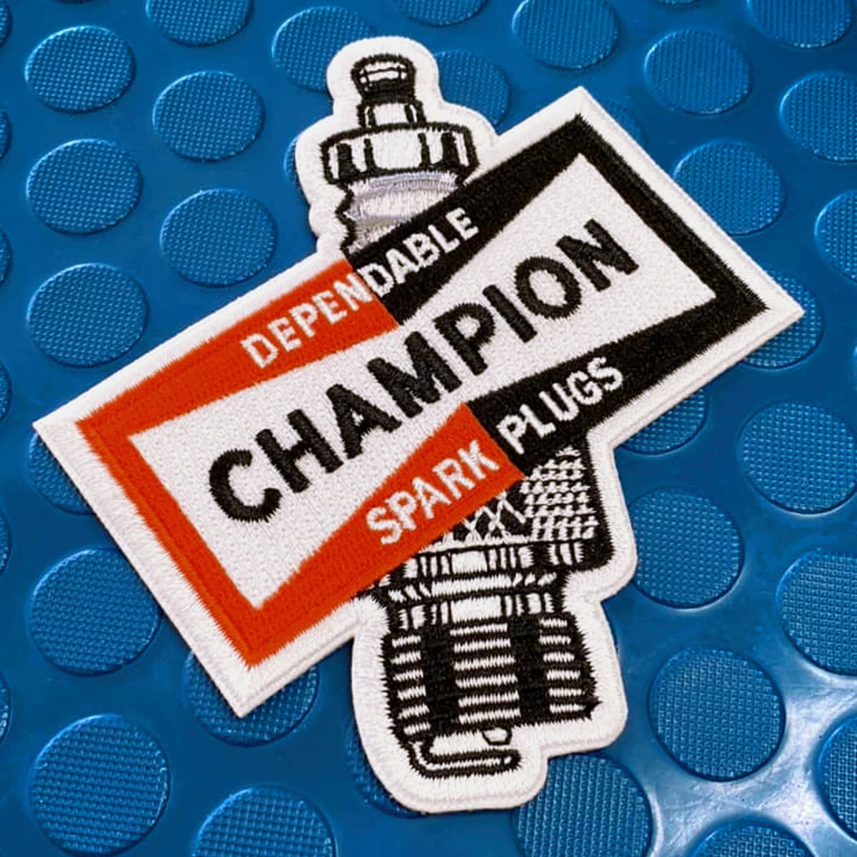 Champion Spark Plugs Embroidered Patch for Caps, Jackets, and