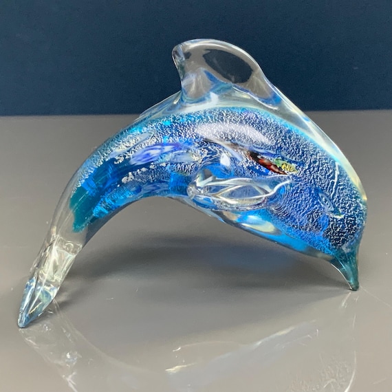 手作りのムラーノガラス製イルカの置物：ヴィンテージクリスタル装飾
