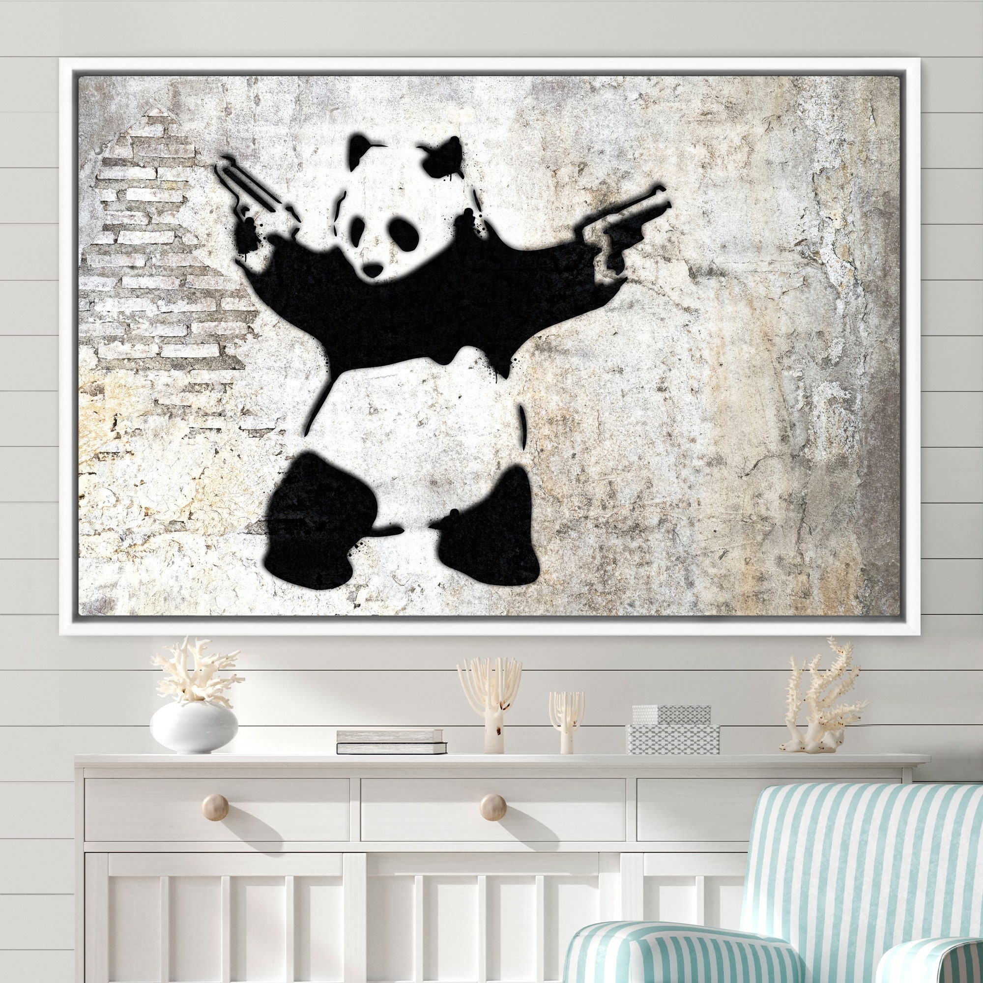 Banksy Panda With Guns Graffiti Street Art Illustrations Canvas