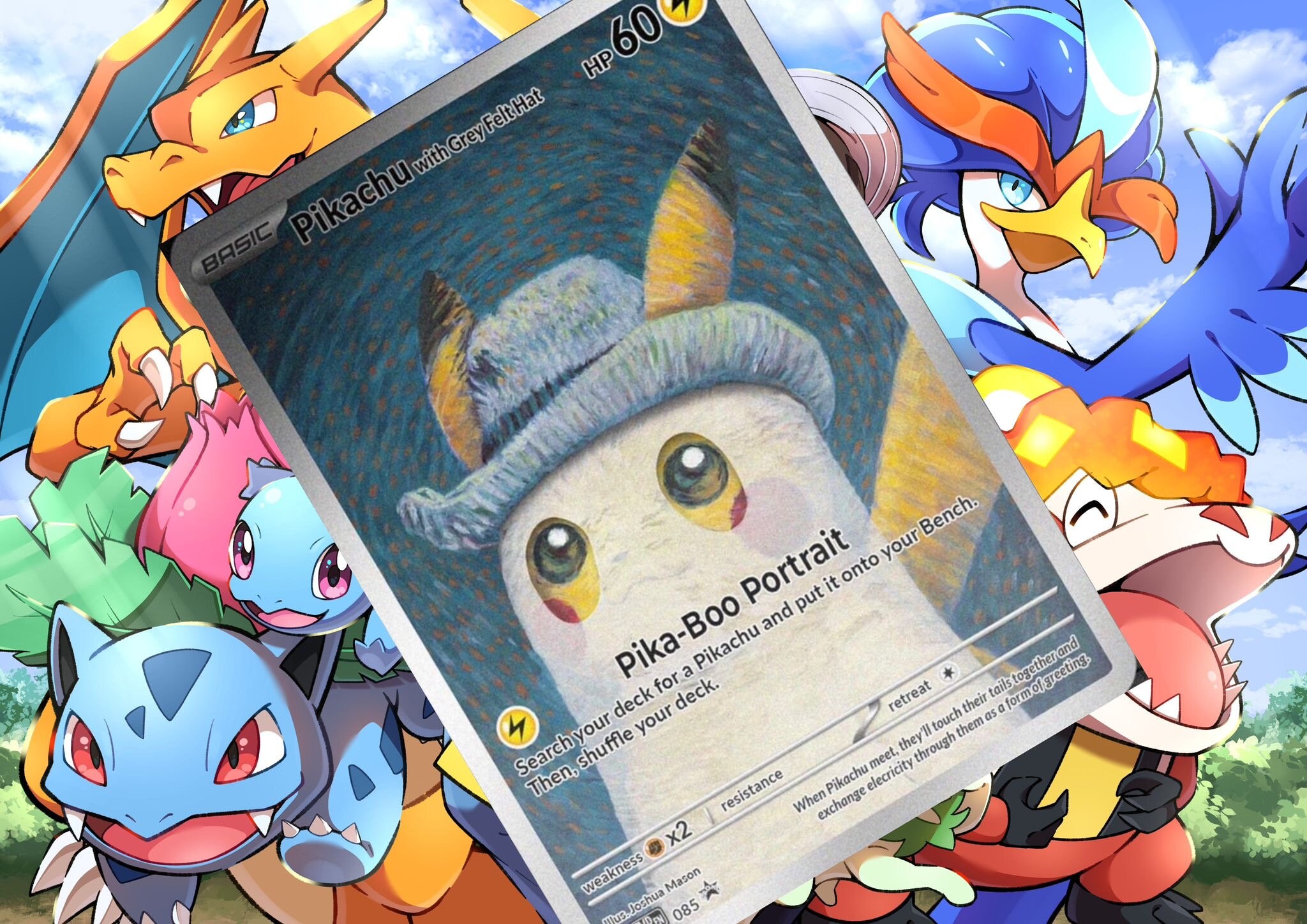 灰色のフェルト帽子をかぶったピカチュウ GX V vsstar ポケモン