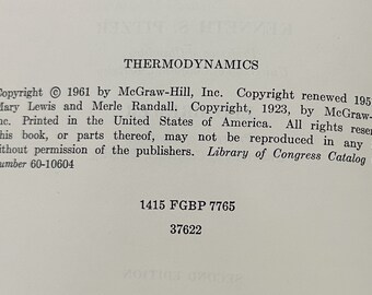 Thermodynamics 2nd Edition by Gilbert Newton Lewis and Merle
