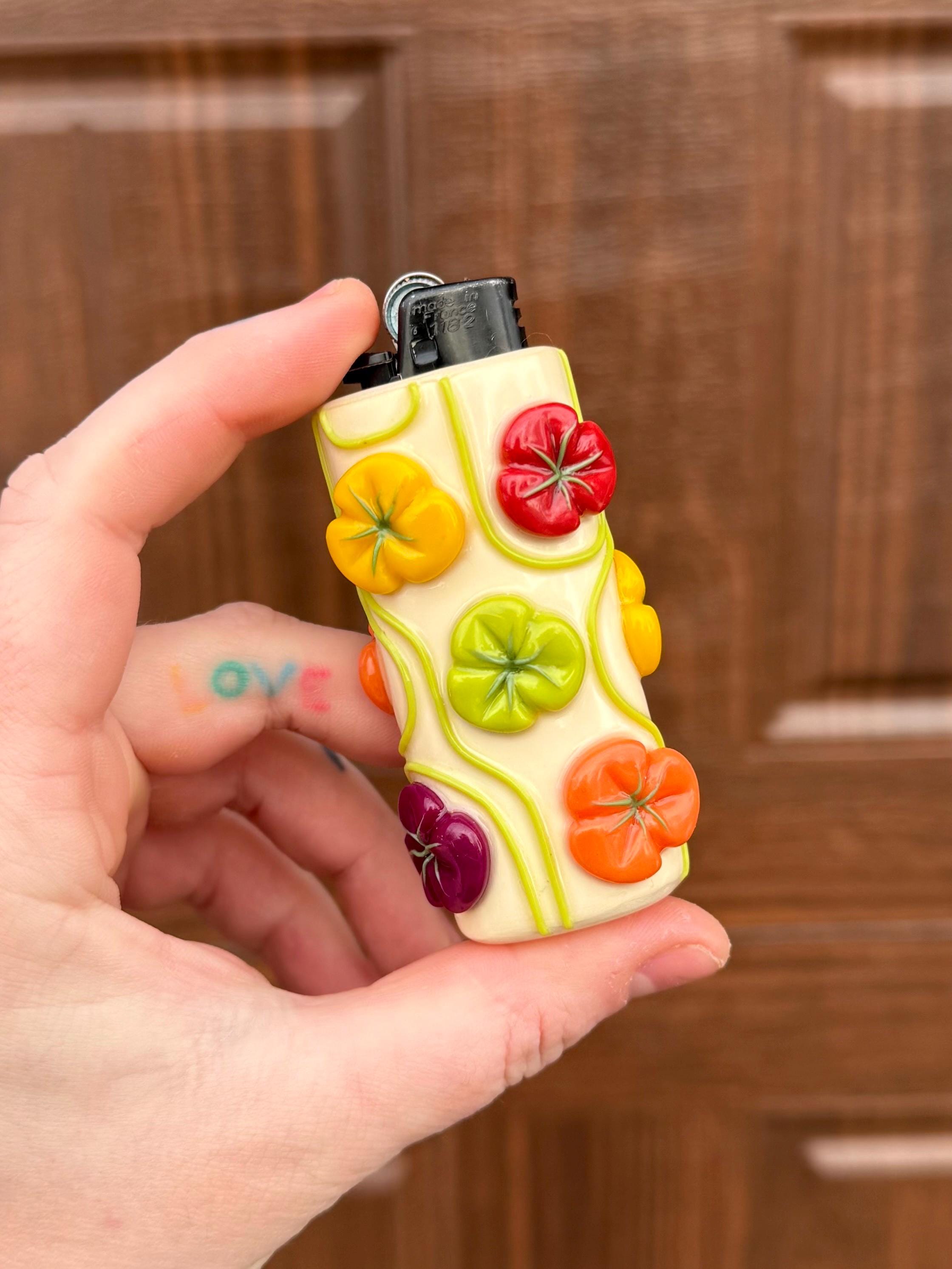 トマトのライターケース、手作りの粘土ライターケース、かわいいトマト