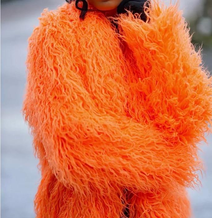 Fur Coat  Orange Furcoat  Long Shaggy Trench Coat , / Long Pile