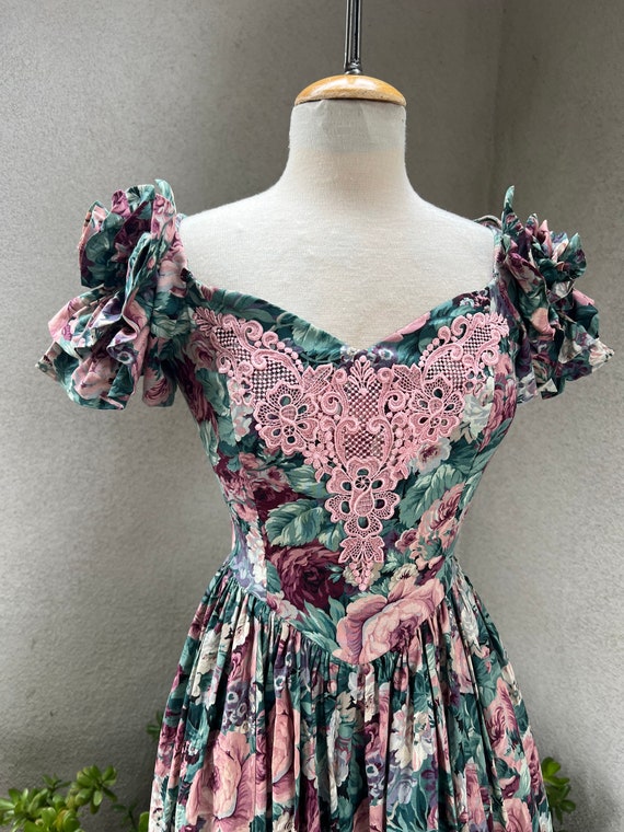 Vintage Jessica Mcclintock Bridal Pattern Green Pink Floral Dress