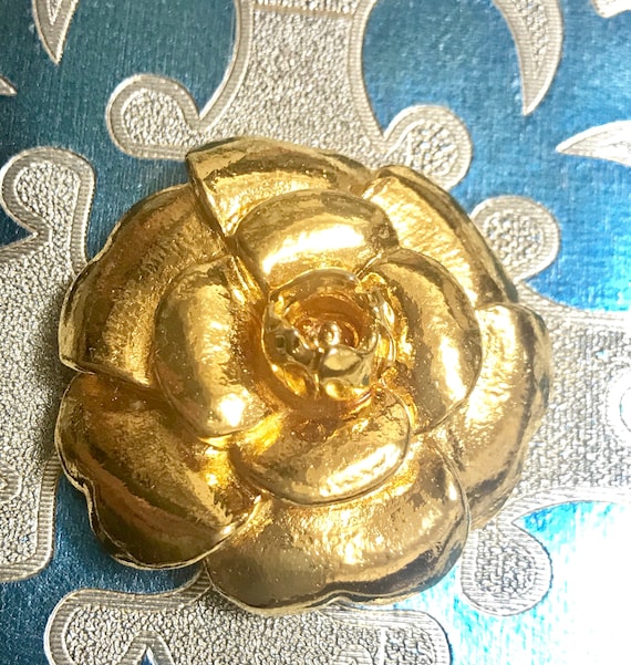 Vintage CHANEL Golden Camellia/rose Flower Pin Brooch. Good for