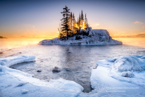 Lake Superior, Winter Landscape, Blue Hour, Dusk, Ice, Frozen