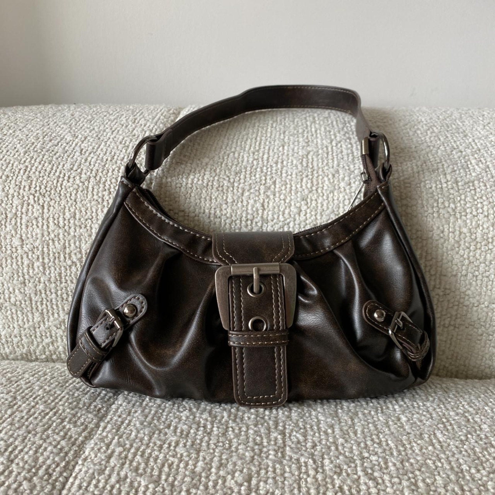 Brown Faux Leather Shoulder Bag: Silver Buckle Grunge Purse - Etsy