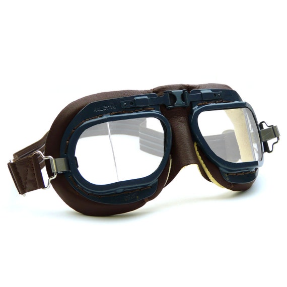 RAF Mark 8 WW2 Goggles, Blue Painted Frames, Brown Leather and