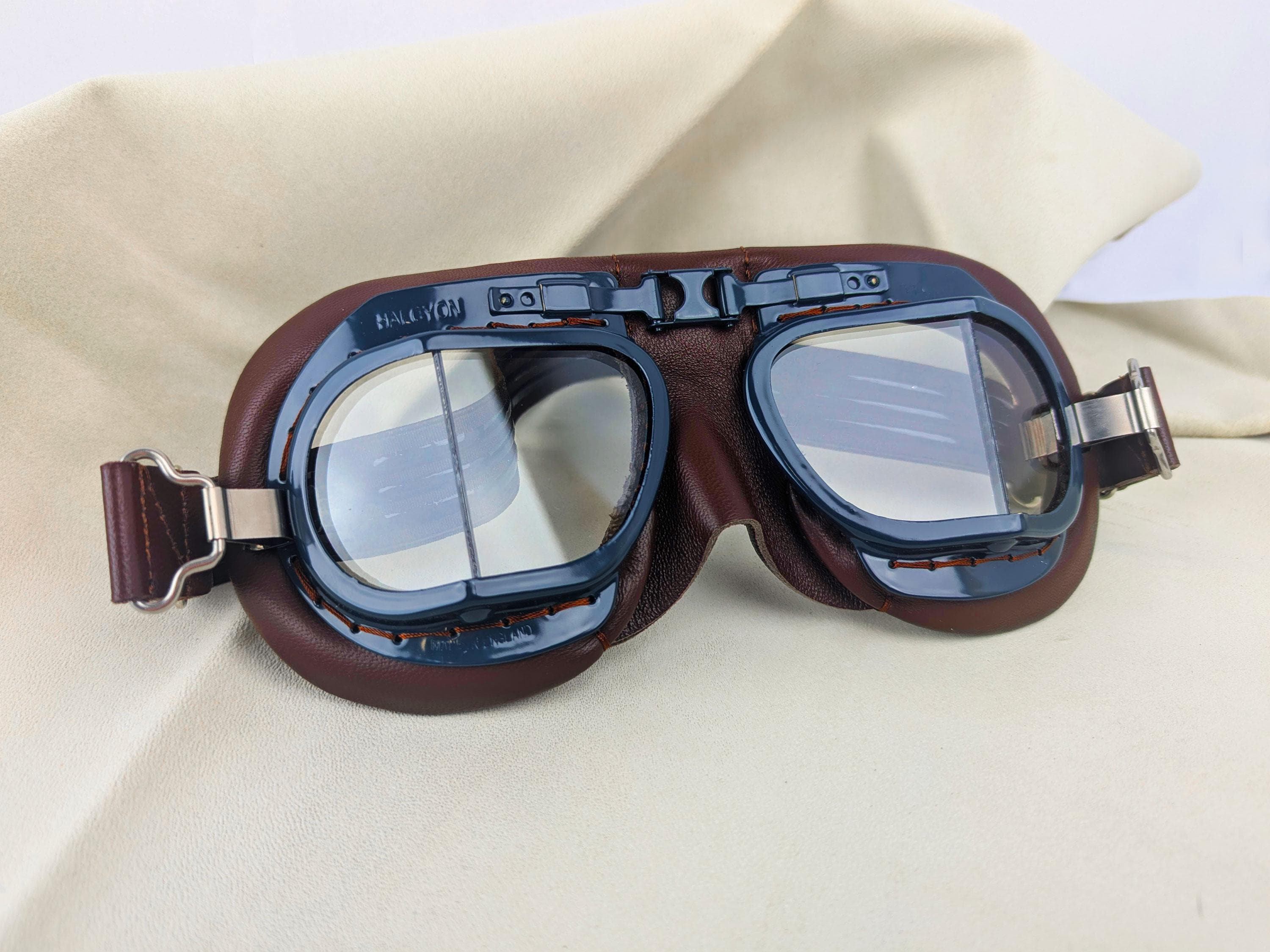 RAF Mark 8 WW2 Goggles, Blue Painted Frames, Brown Leather and