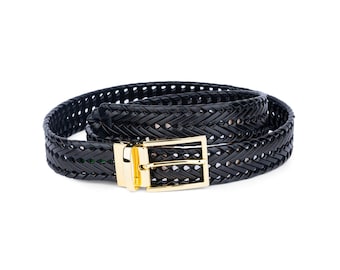 ヴィンテージ イヴ・サンローラン レザーベルト：ブラック＆ゴールド