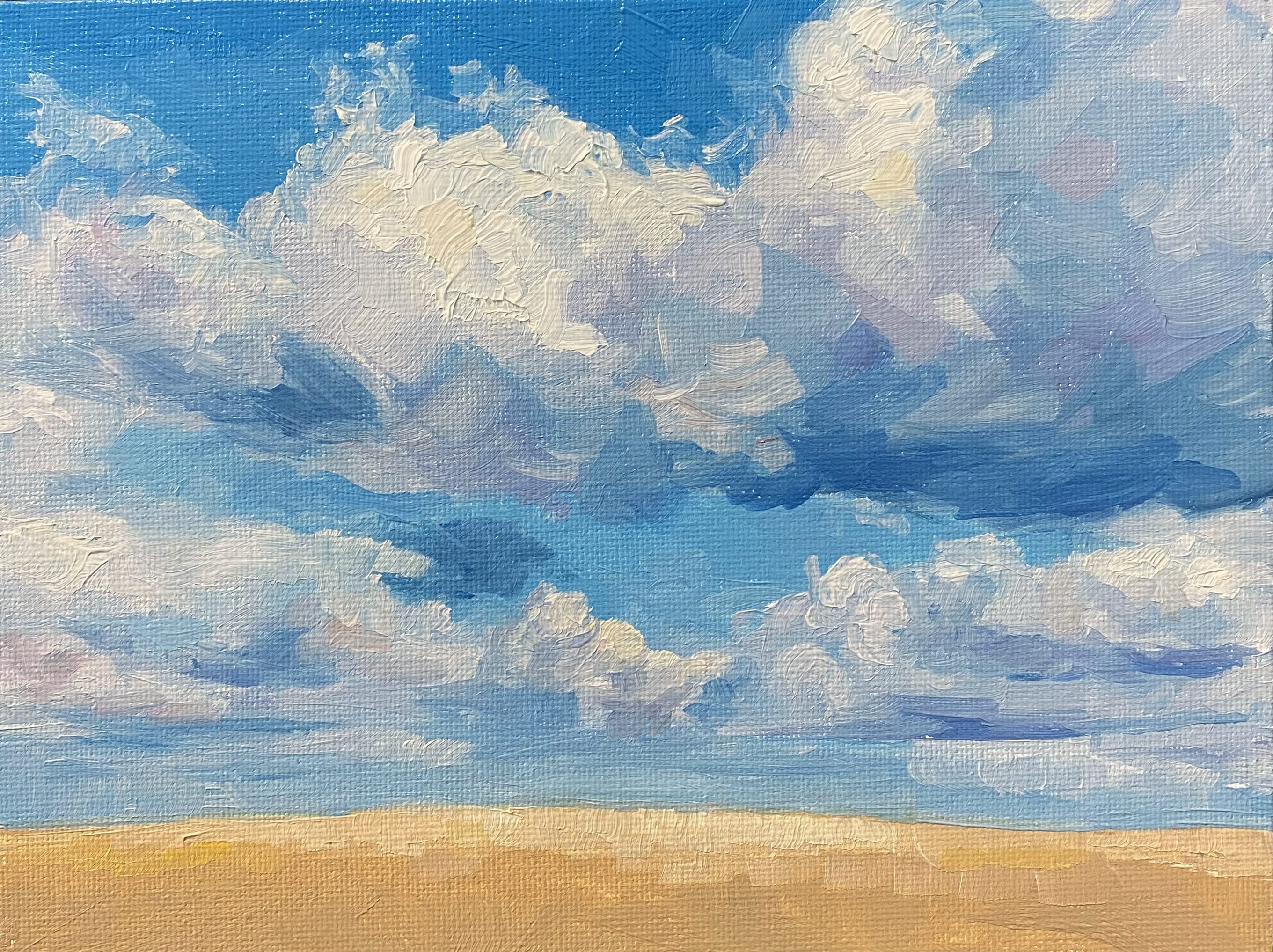 印象派の雲の風景、オリジナル油絵、6x8インチ、キャンバスパネルに