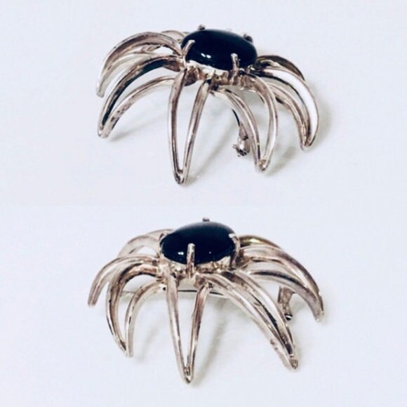 Tiffany & Co. Large Black Onyx Fireworks Brooch 925 Sterling