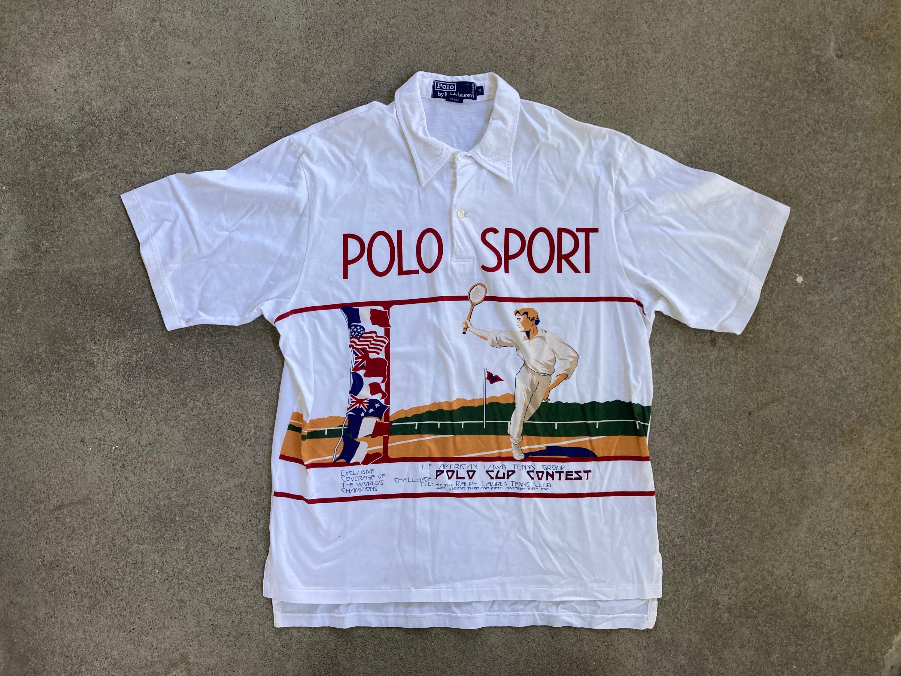 Vintage 1990s POLO Sport Tennis Cup Contest White Polo SHIRT Size