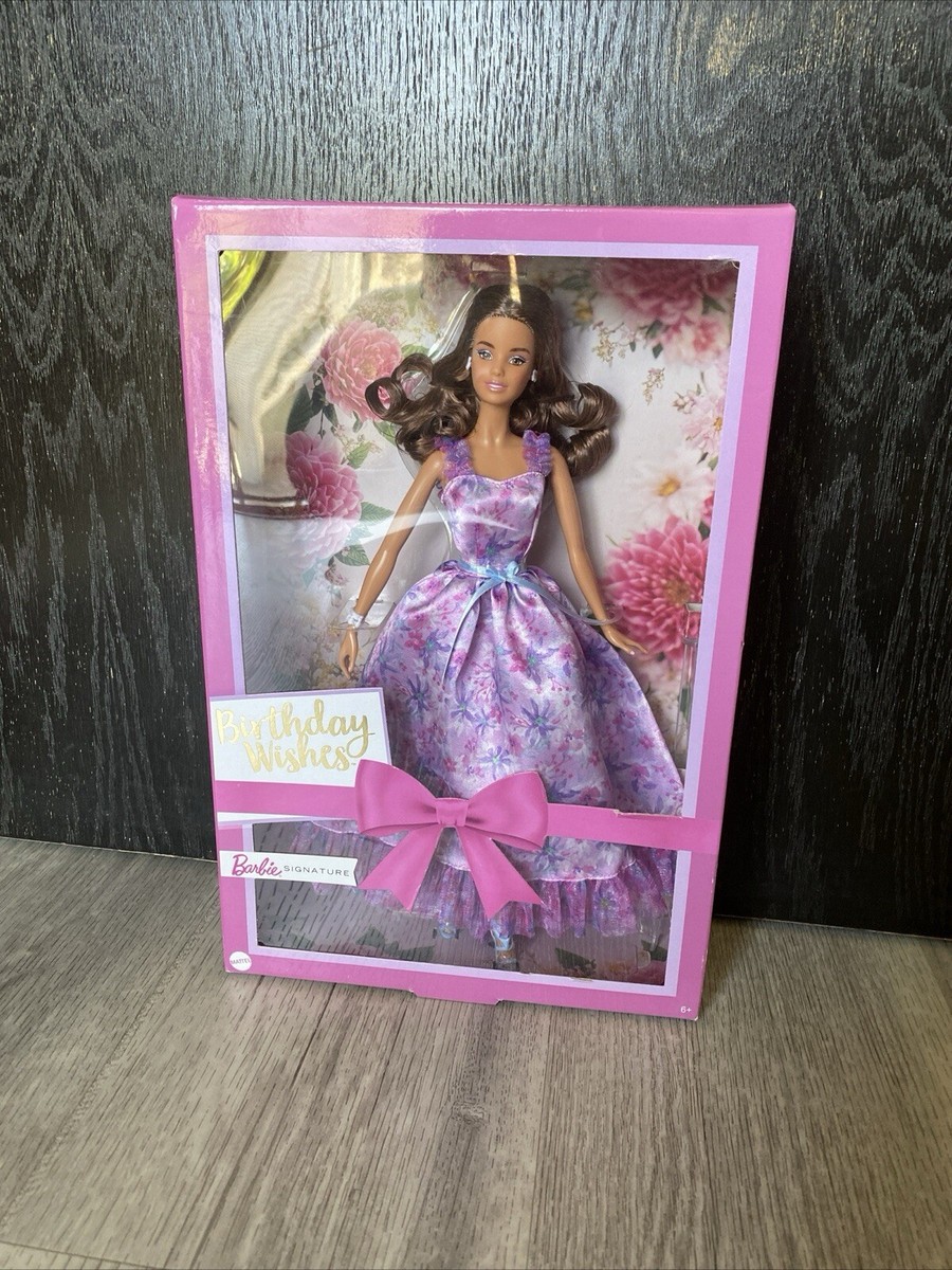 Barbie Birthday Wishes Collectible Doll 2024 Brunnette Lilac Dress