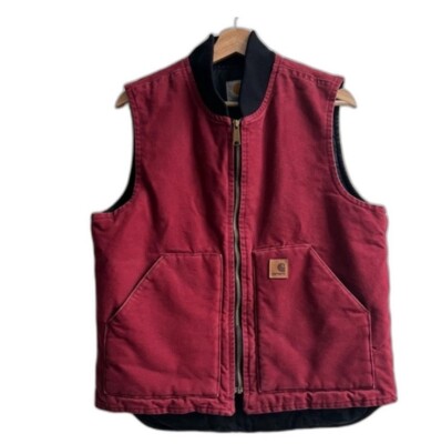 VTG 2000s Medium Carhartt Vest Red RARE Medium Duck Insulated | eBay