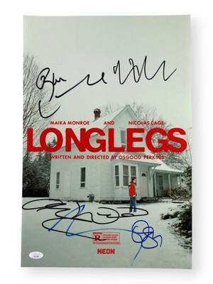 Longlegs Signed Cast Autographed 12X18 Photo Nicolas Cage Witt +3