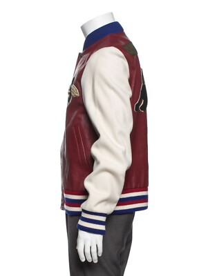 NWT GUCCI VARSITY LEATHER JACKET BLIND FOR LOVE, Size L/40R AND