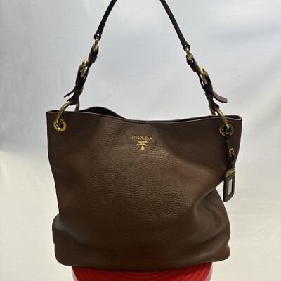 Prada Vitello Daino Tote Bag BROWN BRANDY HOBO SHOPPING SHOULDER
