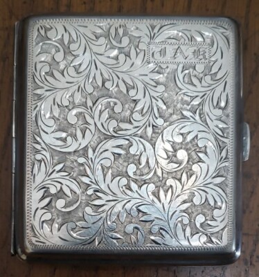 Sterling Silver .950 Cigarette Case Vintage Engraved Japanese