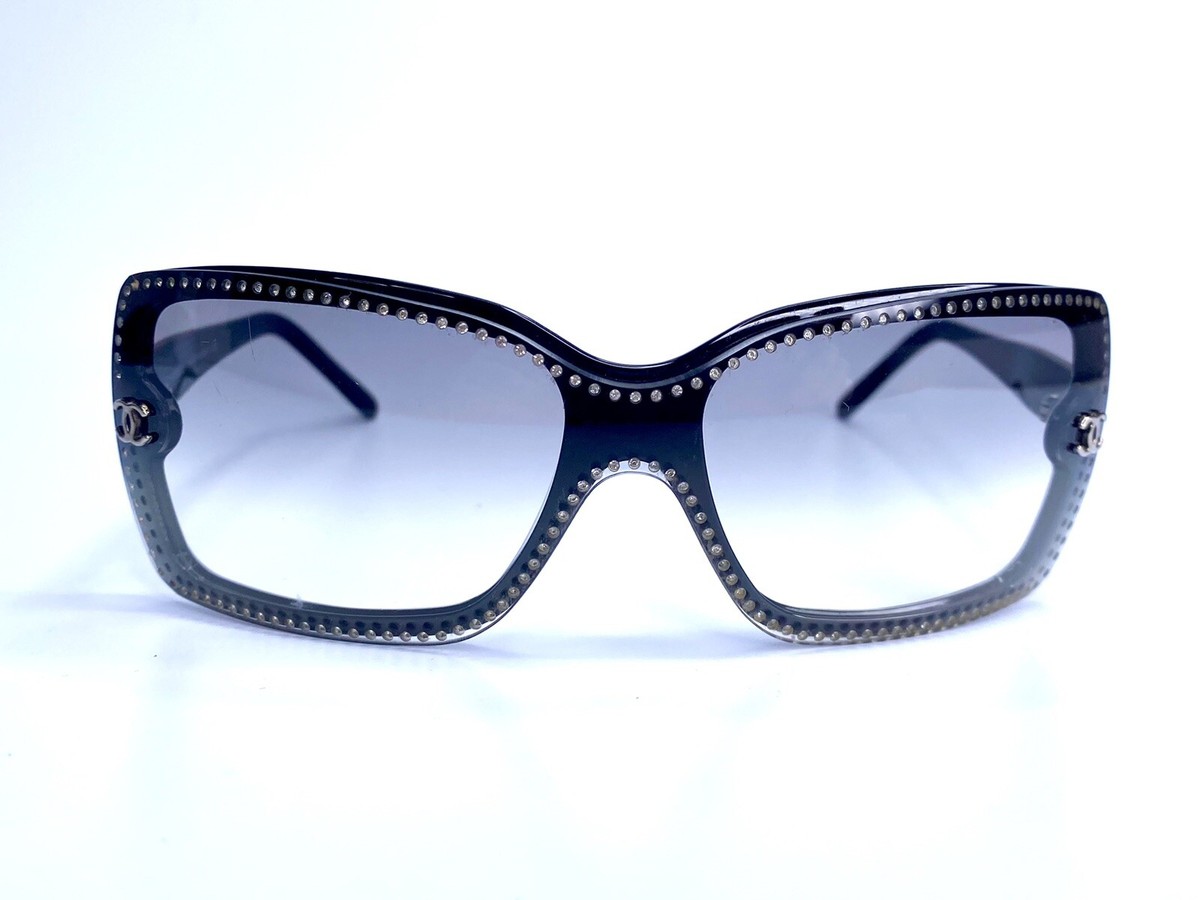 VTG Y2K CHANEL Black Crystal Sunglasses Made in Italy 5065-B C.501
