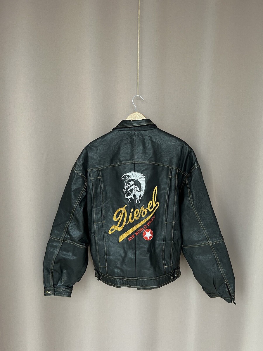 Diesel Big Back Logo Leather Jacket New World Basic Black 90s Mens