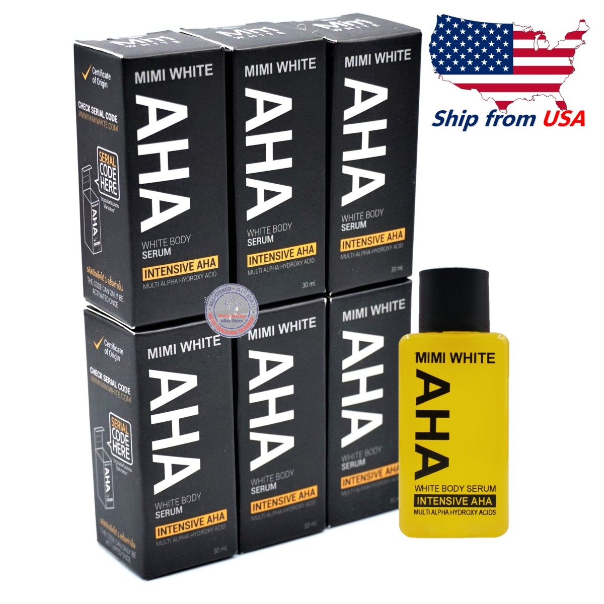 Mimi White AHA Serum Brightening Body Serum 30ml x 6 Ship from USA