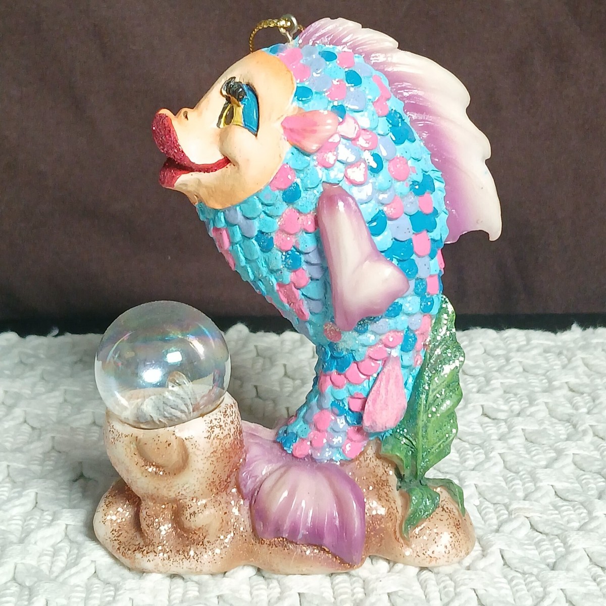 Big Lips Kissing Surreal Fish Human Face Figurine Ornament