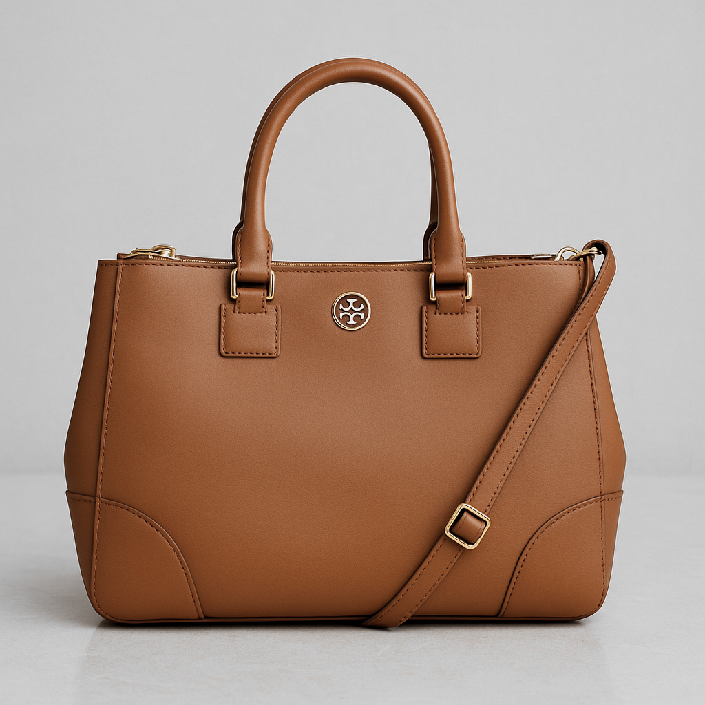 NEW Tory Burch Robinson Double-Zip Luggage Brown Saffiano Leather